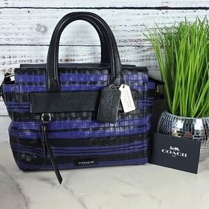COACH BLEECKER WOVEN MINI CROSSBODY SHOULDER BAG RILEY CARRYALL PURPLE BLACK GUC